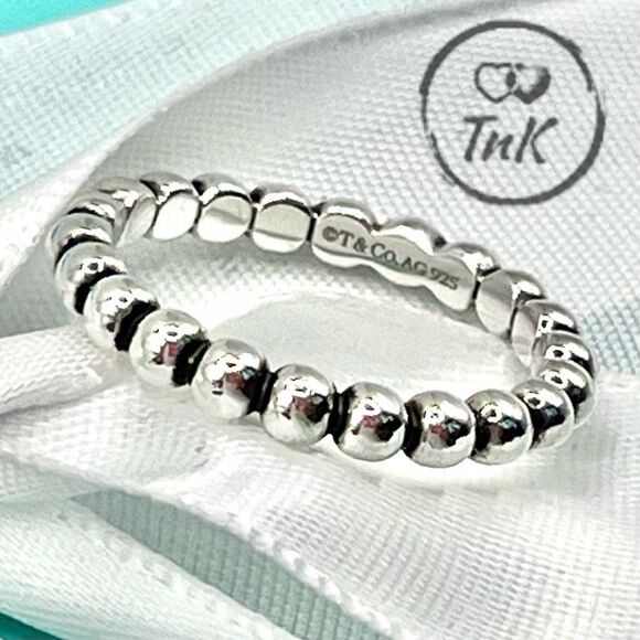 Tiffany & Co Ziegfeld Beaded Stacking Ring- 925 Sterling Silver - Size 7 - Picture 2 of 14